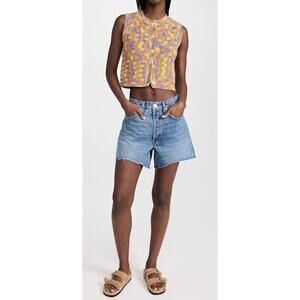 RE/DONE Classic 90s High Rise Waist Loose Shorts Denim Jean Lago Raw Hem NWT 28